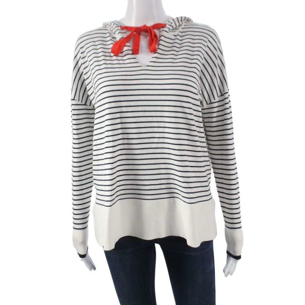 J. Society Womens Striped V-Neck Pullover White Long Sleeve Nautical Size S